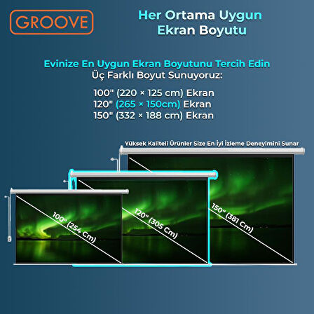 Groove Vizio Pro 120¨ Inch Blackout Işık Geçirmez Elektrikli Otomatik Kumandalı Projeksiyon Perdesi 265x150cm +Motorlu+Canlı Renkler+Göz Koruması+Leke Tutmaz Projector
