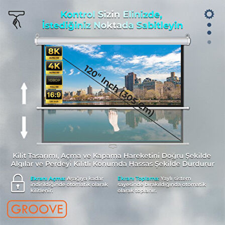 Groove Vizio Pro 120¨ Inch 265x150cm Blackout Işık Geçirmez Profesyonel Projeksiyon Perdesi +Canlı Renkler+Göz Koruması+Leke Tutmaz Projector