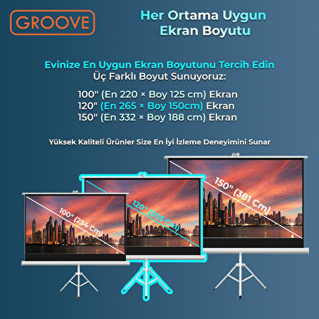 Groove Vizio Pro 120¨Inch 265x150cm Blackout Işık Geçirmez Tripod Ayaklı Projeksiyon Perdesi +Taşınabilir+Canlı Renkler+Göz Koruması+Leke Tutmaz Projector