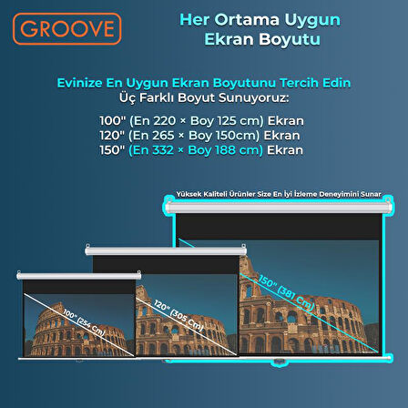Groove Vizio Pro 150¨ Inch 332x188cm Blackout Işık Geçirmez Profesyonel Projeksiyon Perdesi +Canlı Renkler+Göz Koruması+Leke Tutmaz Projector