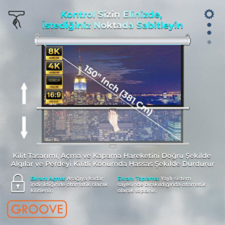 Groove Vizio Pro 150¨ Inch 332x188cm Blackout Işık Geçirmez Profesyonel Projeksiyon Perdesi +Canlı Renkler+Göz Koruması+Leke Tutmaz Projector