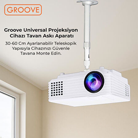 Vankyo Groove 30-60CM Alüminyum Projeksiyon Cihazı Tavan Askı Aparatı Duvar Bağlantı Aparatı Universal Projector Beyaz (360° Dönebilen Tripod Yuvalı)