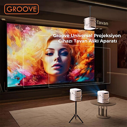 Vankyo Groove 30-60CM Alüminyum Projeksiyon Cihazı Tavan Askı Aparatı Duvar Bağlantı Aparatı Universal Projector Siyah (360° Dönebilen Tripod Yuvalı)