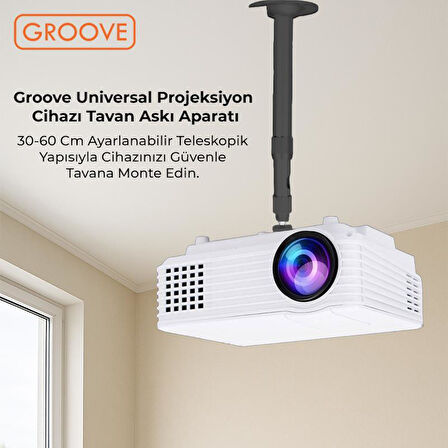 Vankyo Groove 30-60CM Alüminyum Projeksiyon Cihazı Tavan Askı Aparatı Duvar Bağlantı Aparatı Universal Projector Siyah (360° Dönebilen Tripod Yuvalı)