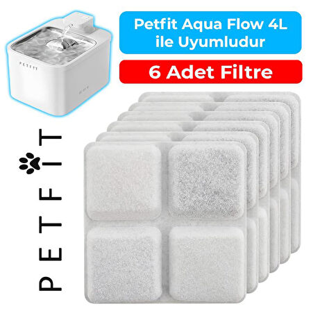 Petfit Aqua Flow 4L Akıllı Otomatik Kedi Köpek Su Pınarı Su Çeşmesi Su Şelalesi İçin Filtre (6 Adet)