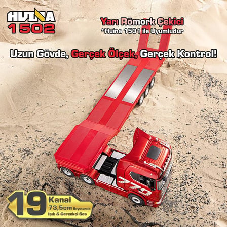 HUINA 1502 1/18 RC Uzaktan Kumandalı İş Makinesi İnşaat Aracı Römork Çekici Dorse Damper Trailer Flatbed (1501 İle Uyumlu) Kırmızı