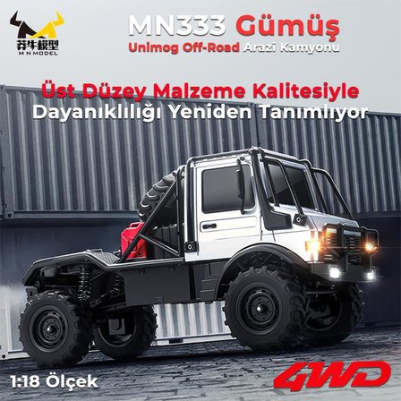 MN Model MN333 1/18 Mercedes Unimog U4000 4WD RC Crawler Offroad Uzaktan Kumandalı Araba Arazi Aracı Model Car Truck RTR Gümüş MN-333 +Dahili Işık Seti