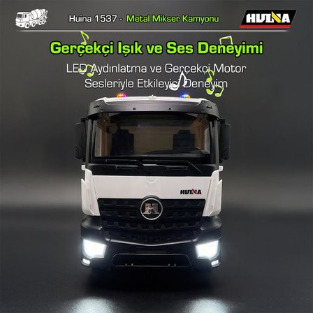 HUINA 1537 1/14 12CH Profesyonel RC Uzaktan Kumandalı İş Makinesi Metal Beton Mikser Çimento Kamyonu İnşaat Aracı Mixer Truck - Sesli ve Işıklı