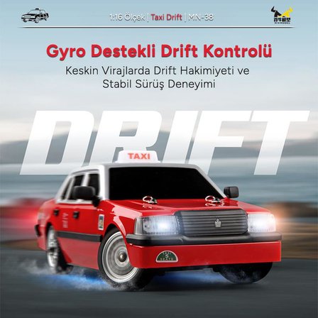 MN Model MN38 1/16 4WD Taxi Uzaktan Kumandalı RC Drift Arabası Led Işıklı Onroad Racing Car w/Gyro 2.4GHZ RTR Kırmızı MN-38