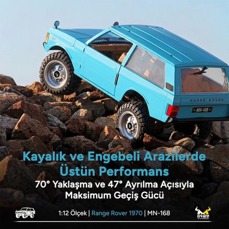 MN Model MN168 1/12 Range Rover Classic 1970 4WD Crawler Offroad Uzaktan Kumandalı Araba Arazi Aracı RC Model Car Truck RTR Açık Mavi MN-168 +Dahili Işık Seti