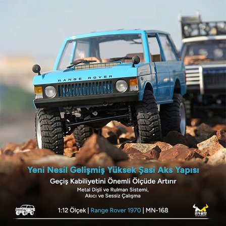 MN Model MN168 1/12 Range Rover Classic 1970 4WD Crawler Offroad Uzaktan Kumandalı Araba Arazi Aracı RC Model Car Truck RTR Açık Mavi MN-168 +Dahili Işık Seti