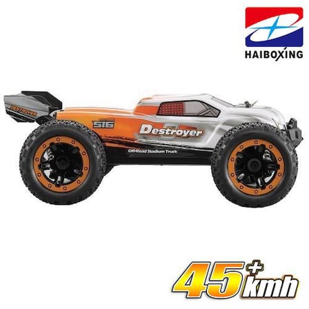 HAIBOXING RC 1/16 Destroyer 45KM+ Sürat Uzaktan Kumandalı Model RC Model Araba RTR Elektrikli 4WD Brushless Fırçasız Truggy Truck (Turuncu) + 1500 mAh 7.4V 2S 30C Lipo Batarya