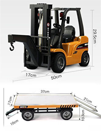 HUINA 1576 1/10 Yüksek Kalite RC Model Forklift & Römork Vinç Set İş Makinesi RC Uzaktan Kumandalı Metal -2.4G 8 Kanal Full Fonksiyon Sesli&Işıklı