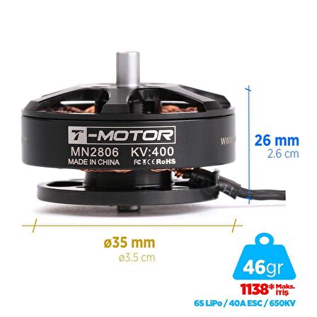 T-Motor Antigravity MN2806 650KV Brushless Fırçasız Motor Multikopter Multirotor Quadcopter Hexacopter Drone Motoru