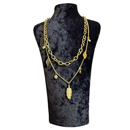 Uretti - İREM 3914 9162 Yaprak Detaylı İkili Çelik Kolye