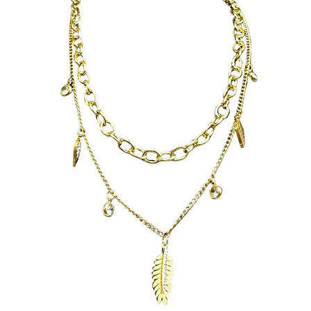 Uretti - İREM 3914 9162 Yaprak Detaylı İkili Çelik Kolye