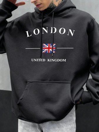 Londra Birleşik Krallık Bayrağı Baskılı Kapüşonlular Erkekler Moda Sonbahar Hoody Rahat Polar