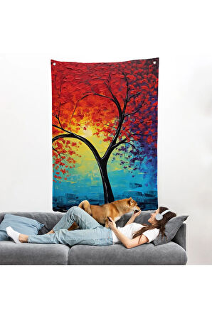 Yağlıboya Görünümlü Soyut Ağaç Duvar Örtüsü-7600