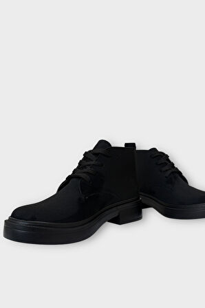 Kadın Nubuk Bağcıklı Yüksek Kauçuk Taban Bot SİYAH