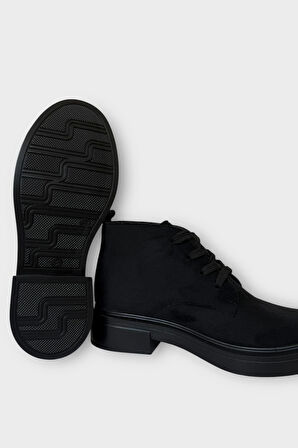 Kadın Nubuk Bağcıklı Yüksek Kauçuk Taban Bot SİYAH