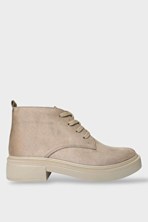 Kadın Nubuk Bağcıklı Yüksek Kauçuk Taban Bot KREM