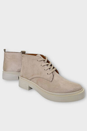 Kadın Nubuk Bağcıklı Yüksek Kauçuk Taban Bot KREM