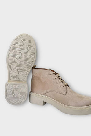 Kadın Nubuk Bağcıklı Yüksek Kauçuk Taban Bot KREM