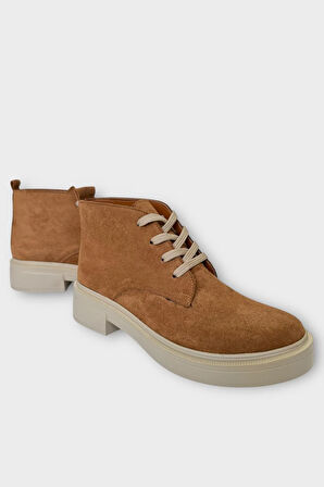 Kadın Nubuk Bağcıklı Yüksek Kauçuk Taban Bot TARÇIN