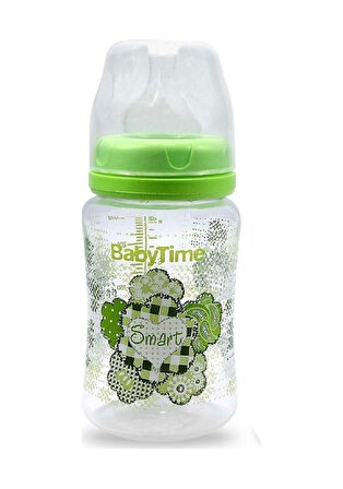 Baby Time BT075 Silikon Uçlu Geniş Ağız Biberon 250 Ml  Yeşil