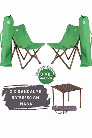 Bag The Joy Ahşap Katlanır Masa Sandalye Seti Antrasit Iskelet Yeşil Kılıf -50x50x50 Masa