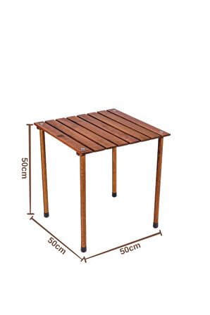 Bag The Joy Ahşap Katlanır Masa Sandalye Seti Kahverengi Iskelet Kırmızı Kılıf -50x50x50 Masa