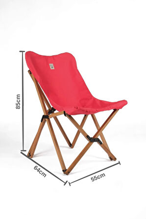 Bag The Joy Ahşap Katlanır Masa Sandalye Seti Kahverengi Iskelet Kırmızı Kılıf -60x60x55 Masa