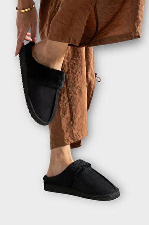 Kadın İçi Yünlü Sıcak Tutan Kışlık Ev Terliği SİYAH