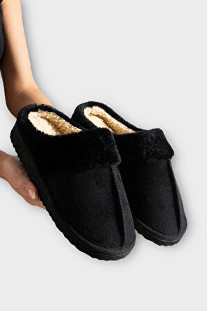 Kadın İçi Yünlü Sıcak Tutan Kışlık Ev Terliği SİYAH