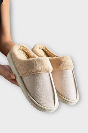 Kadın İçi Yünlü Sıcak Tutan Kışlık Ev Terliği BEJ