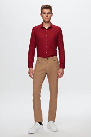 Ds Damat Slim Fit Bordo Armürlü Yarım İtalyan Yaka Pamuklu Gömlek 8HC02ORT13288 8HC02ORT13288