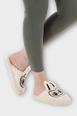 Sevimli Tavşan Figürlü Sıcak Tutan Kışlık Kadın Ev Terliği BEYAZ