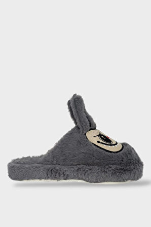 Sevimli Tavşan Figürlü Sıcak Tutan Kışlık Kadın Ev Terliği FÜME