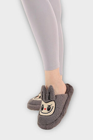 Sevimli Tavşan Figürlü Sıcak Tutan Kışlık Kadın Ev Terliği FÜME