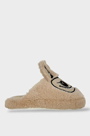 Sevimli Tavşan Figürlü Sıcak Tutan Kışlık Kadın Ev Terliği BEJ