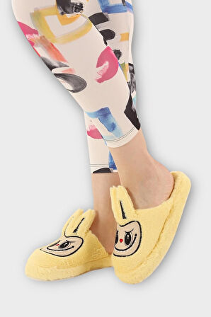 Sevimli Tavşan Figürlü Sıcak Tutan Kışlık Kadın Ev Terliği SARI