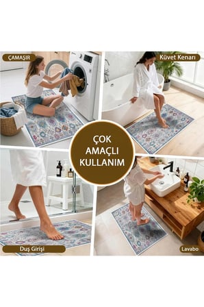 2 li Banyo Paspası, Yumuşak Banyo Halısı, Kaymaz Tabanlı, Yıkanabilir - 60x100 - 50 x60