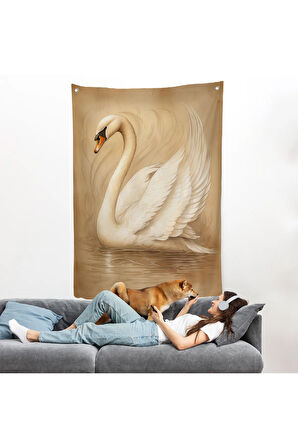 Beyaz Zarif Kuğu Duvar Örtüsü-7603