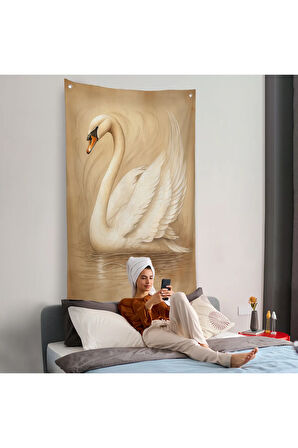 Beyaz Zarif Kuğu Duvar Örtüsü-7603