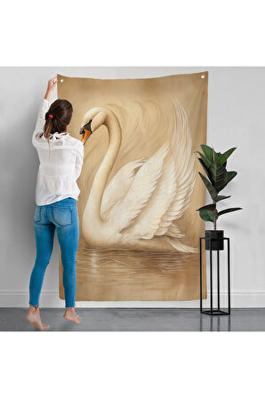 Beyaz Zarif Kuğu Duvar Örtüsü-7603