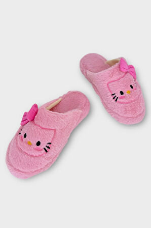 HelloKitty Figürlü Sıcak Tutan Kışlık Kadın Ev Terliği PEMBE