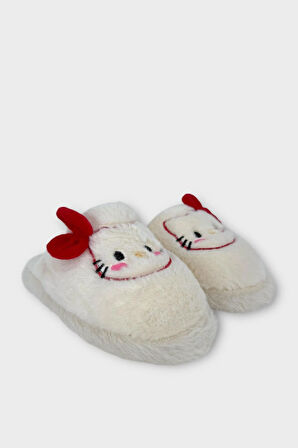 HelloKitty Figürlü Sıcak Tutan Kışlık Kadın Ev Terliği BEYAZ - KIRMIZI