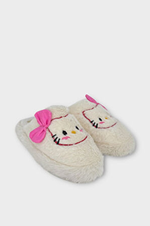HelloKitty Figürlü Sıcak Tutan Kışlık Kadın Ev Terliği BEYAZ - PEMBE