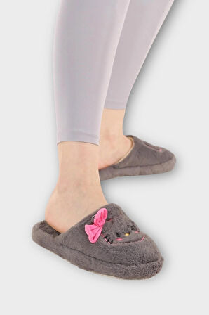 HelloKitty Figürlü Sıcak Tutan Kışlık Kadın Ev Terliği FÜME - PEMBE