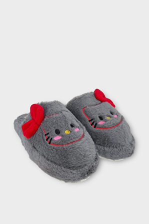 HelloKitty Figürlü Sıcak Tutan Kışlık Kadın Ev Terliği FÜME - KIRMIZI